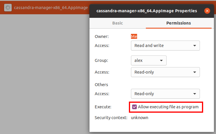 Set execution permission on AppImage