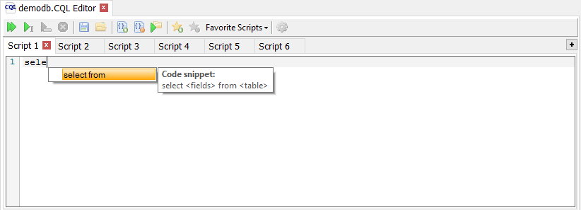 CQL Editor select code snippet
