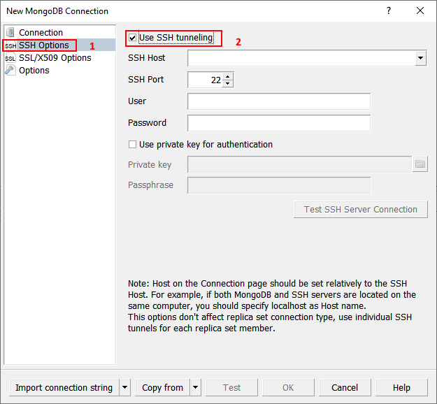 New MongoDB Connection dialog|SSH Options: enable SSH