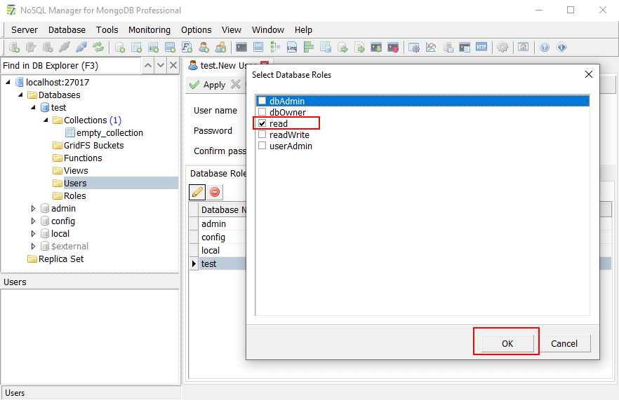 User Editor Dialog: Set database role